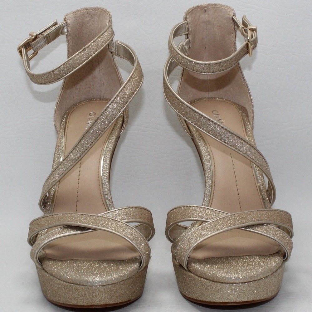Gianni Bini Gold Glitter Platform Sandals Strappy Stiletto Heels Womens 9.5M